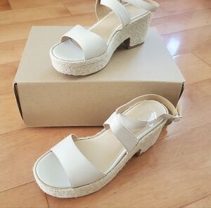 Bowie Espadrille Platform Wedge Leather Sandals, 9